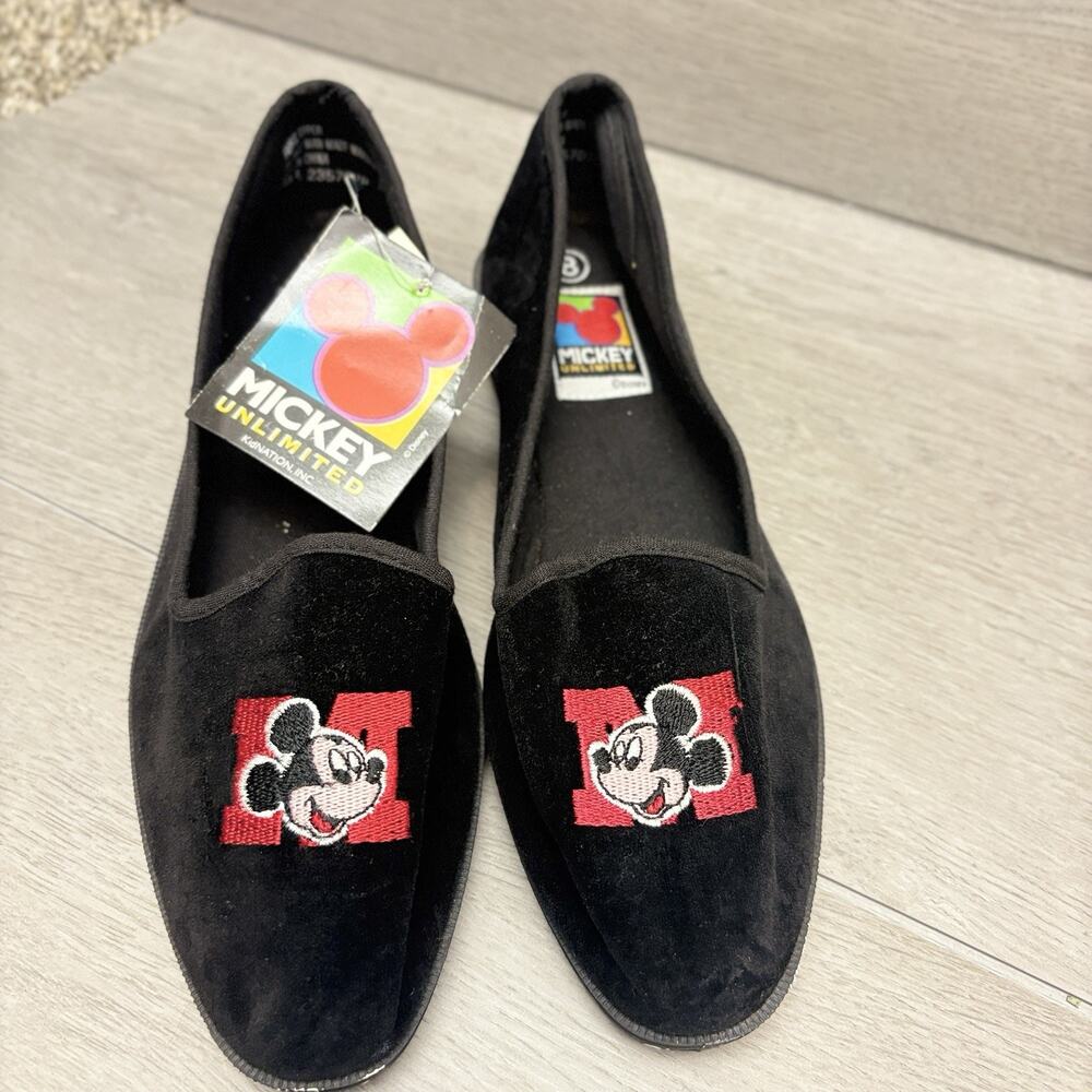 Disney Mickey Unlimited Black Velvet Flats Embroidered Mickey Mouse Loafers 8